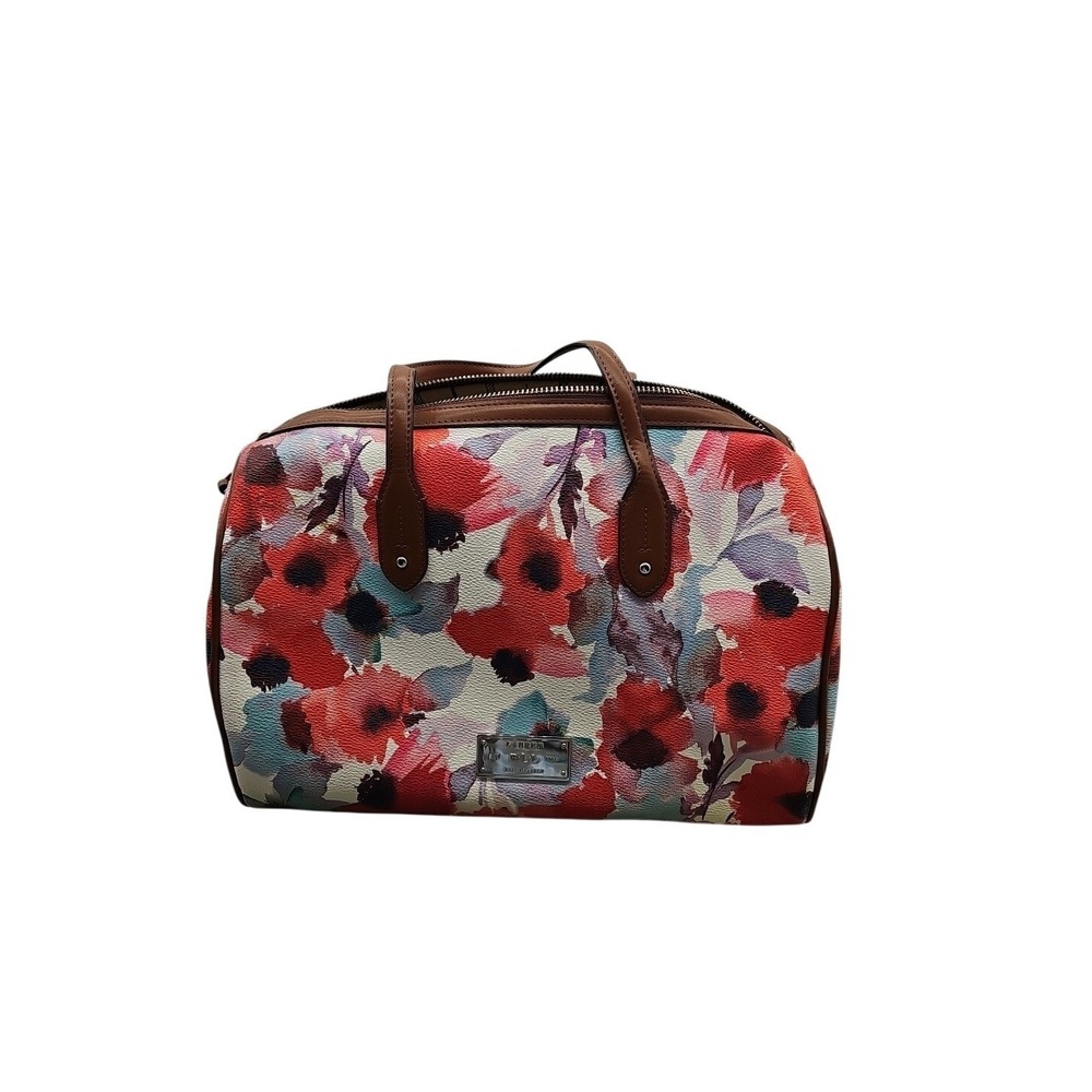 RL Floral Canvas Satchel Tote Bag Top Handle Zip Closure Structured‎ Purse